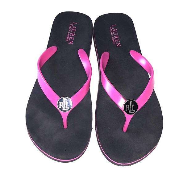 Ralph Lauren Flip Flops. Magenta Pink & Black. GUC - Picture 1 of 3